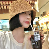 Women Bucket Hat Straw Hat Beach Sun-Proof Sun Protection Hollow out