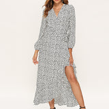 Kendall Jenner Wedding Guest Dress   Printed Summer Draped Dress  Long Sleeve