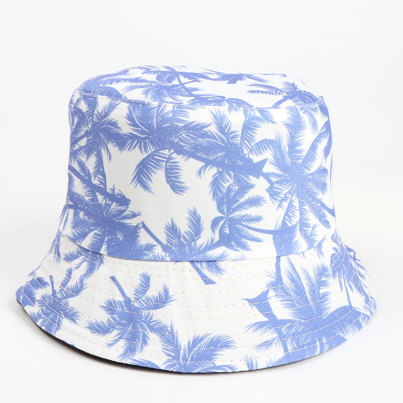 Bucket Hat Fishing Cap Cotton Print Fisherman Hat Coconut Tree Men and Women Printing Outdoor Leisure Fashion