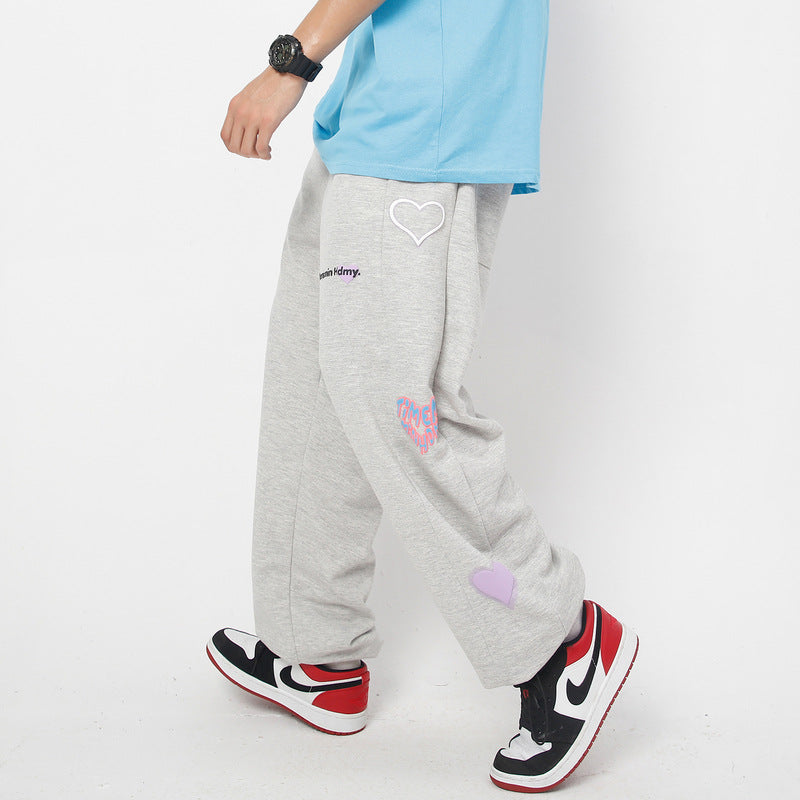 Man Fall Outfits Casual Trousers Love Cartoon Three-Dimensional Printing Loose Straight Sweatpants