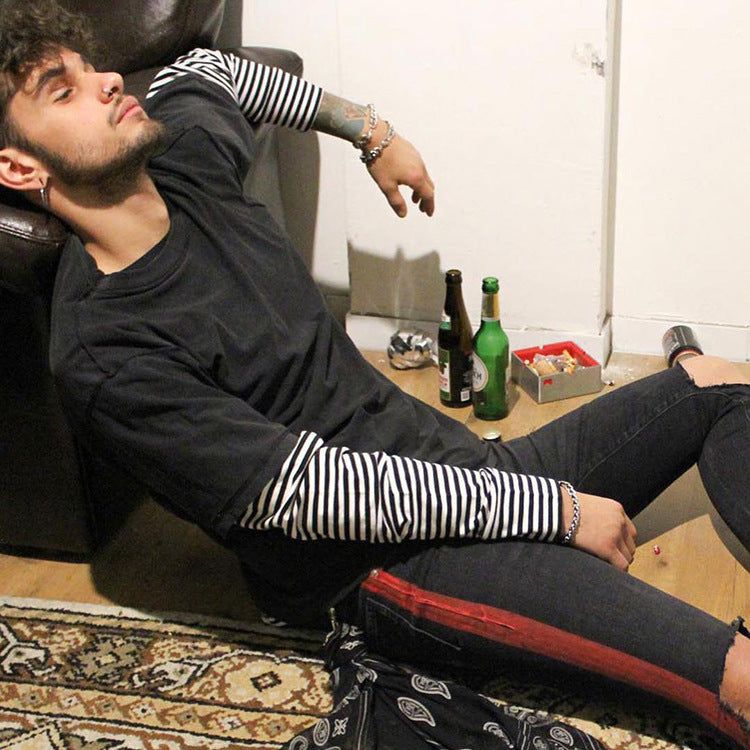 Askyurself T Shirt Striped Loose Long Sleeve T-shirt for Men and Women