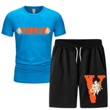 Vlone T Shirts & Shorts 2 Piece Set Short Sleeve T-Shirt Summer Loose Print T-Shirt