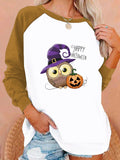 Halloween Costumes Printing Capless round Neck Contrast Color Sweatshirt Women