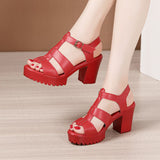 White Strappy Heels High Heel Roman Sandals Women's Summer Chunky Heel Peep Toe Sandals