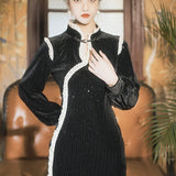 Coachella Music Festival Outfits Vintage Silk Velvet Embroidery Sequined Cheongsam Dress