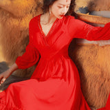 Coachella Music Festival Outfits Red Dress Women's Long Dress Seaside Vacation Beach Dress