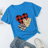Valentine's Day T Shirts Couples Autumn Leopard Plaid Pullover Short Sleeve T-shirt