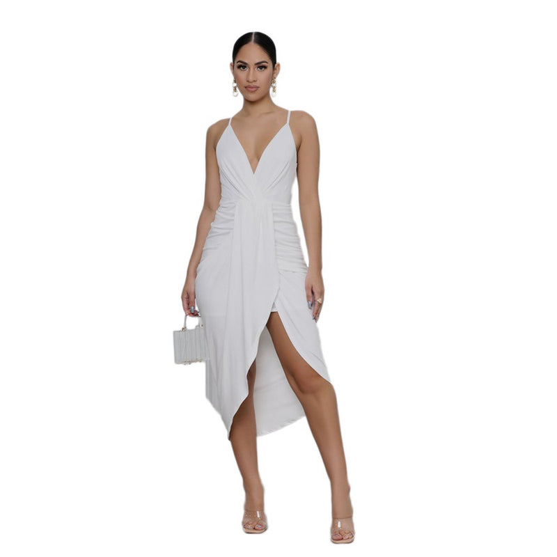 MIDI Mauve Cocktail Dress Solid Color Pleated Suspender Casual Women's Dress