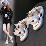 Women Open Toe Sandals Flats Large Size Flat Bottom Stylish Beach Casual Sequin Peep Toe Lace-up Sports Sandals