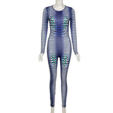 Summer sexy fashion printed long sleeve slim fit casual sports one-piece trousers for women
