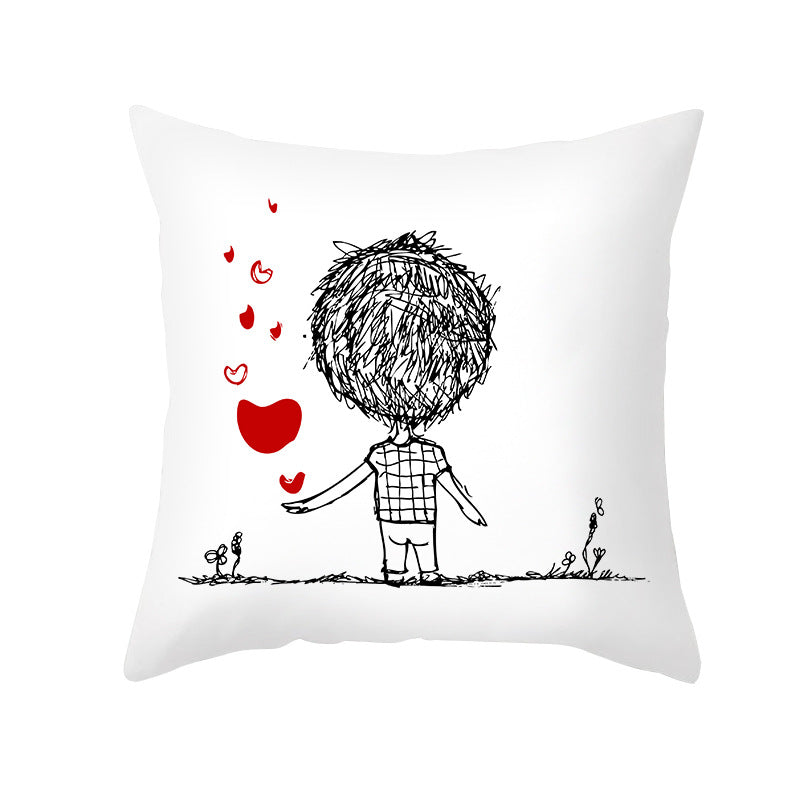 Valentine's Day Pillow Covers 4 Piece Random Styles Together, Peach Peel Printing Lovers Love Sketch Back Cushion