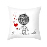 Valentine's Day Pillow Covers 4 Piece Random Styles Together, Peach Peel Printing Lovers Love Sketch Back Cushion