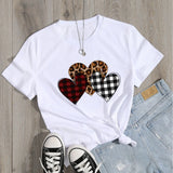 Valentine's Day T Shirts Couples Color Leopard Print Heart Printing Pullover Short Sleeve T-shirt