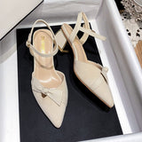 Low Heel Wedding Shoes Summer Sandals Mid Heel Pointed Toe Women's Chunky Heels