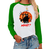 Halloween Costumes Halloween Pattern Printed Raglan Color Contrast Long Sleeve T-shirt Women