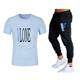 Vlone T Shirts & Pants 2 Piece Set Men'S Suit Summer T-Shirt Short Sleeve Trousers Sports And Leisure