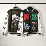 Cardigan Baseball Jacket Chair Patch Color Block Baseball Casual Long Sleeve Jacket