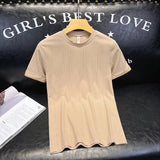Men T-Shirts Vertical Stripes Solid Color round Neck Ice Silk