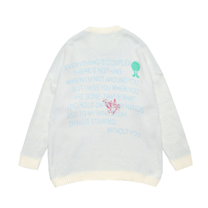 Men Sweater Letter Brocade Sweater Men's Trendy Pullover