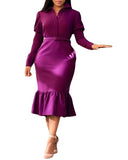 MIDI Mauve Cocktail Dress plus Size Women's Purple Long Dress Mid-Waist Solid Color Dress