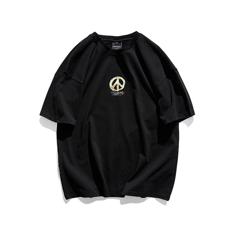 Men T Shitrs Back Letter Printed Round Neck