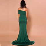 Kendall Jenner Wedding Guest Dress   Off Shoulder High Split Dresses Solid Color