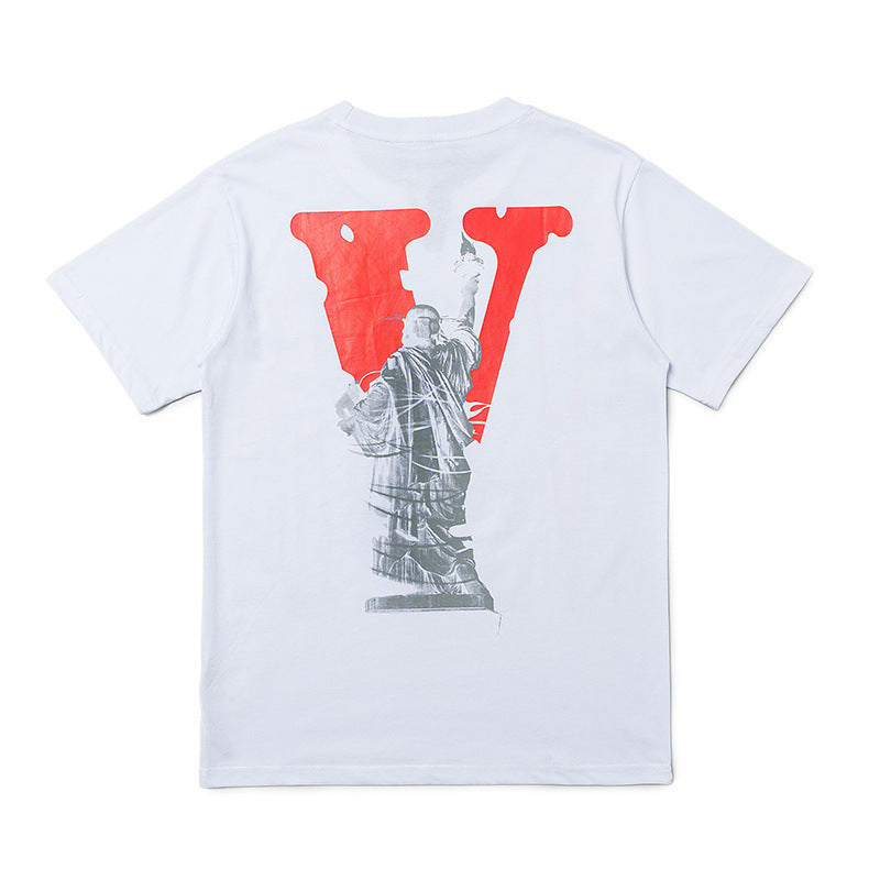 Vlone T Shirt Big V Statue Of Liberty Maychao Hip-Hop Street Men And Women Couple T-Shirt Casual