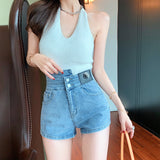Women Jean Shorts Denim Shorts Women's Spring High Waist Slimming and Straight Versatile