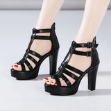 White Strappy Heels High Heel Roman Sandals Women's Summer Chunky Heel Peep Toe Sandals