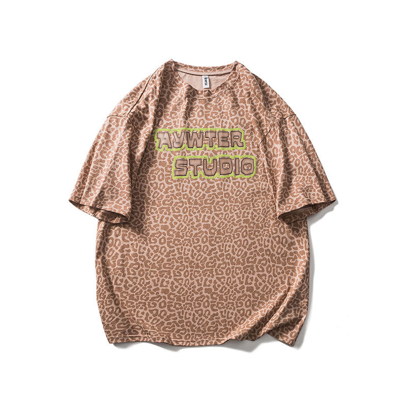 Men T Shitrs Full Printed Leopard Print Round Neck