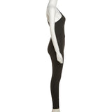 Summer New High Waist Slim Fit Hip Raise Sloping-Shoulder off the-Shoulder Backless Casual Sports Jumpsuit for Women