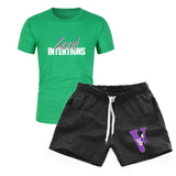 Vlone T Shirts & Shorts 2 Piece Set Men'S Short Sleeve Sports Beach