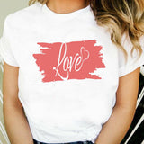 Valentine's Day T Shirts Couples T-shirt Heart Printing Women's Base Shirt round Neck plus Size