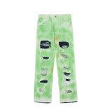 Man Fall Outfits Loose Straight Pearl Tie-Dyed Ripped Fashion Brand Wide-Leg Pants Tide