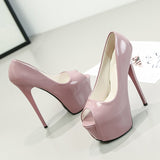 Hot Pink Heels Super High Heels Women's 13cm Stiletto Peep-Toe 15cm Women's Shoes