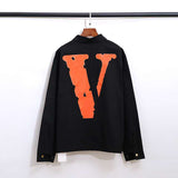 Vlone Jean Jacket Vlone Jacket Embroidered Men'S And Women'S Large V Zipper Jacket