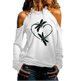 Valentine's Day T Shirts Couples Cold Shoulder Long Printed Sweater T-shirt