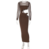 Kendall Jenner Wedding Guest Dress Round Neck Long Sleeve Sexy Cutout Mesh