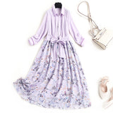 MIDI Mauve Wrap Dress Printed Chiffon Suspender Dress