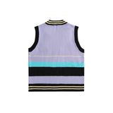 Men Sweater Contrast Color Striped V-neck Sweater Vest Men's Sweater Coat