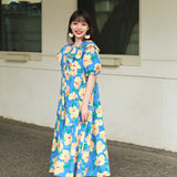 Coachella Music Festival Outfits Summer Short Sleeve Floral Dress Long Women's Dress