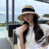 Women Bucket Hat Thin Papyrus Big Brim Sun-Proof Straw Hat