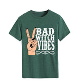 Halloween Costumes Bad Witch Vibe Shirt Pullover Simple Printed Crew Neck Top T-shirt Loose Short Sleeve
