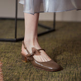 Nude Low Block Heel Bowknot Word with Toe Box