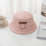 Vintage Check Bucket Hat Letter Lamb Wool Bucket Hat