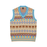 Men Sweater Contrasting Color Jacquard Knitted Vest Men's Idle Style Outer Vest Street