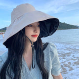 Women Bucket Hat Sun-Proof Big Brim Face-Covering