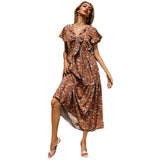 Coachella Music Festival Outfits Women's V-neck Bundle Floral Print Casual Ladies Dress