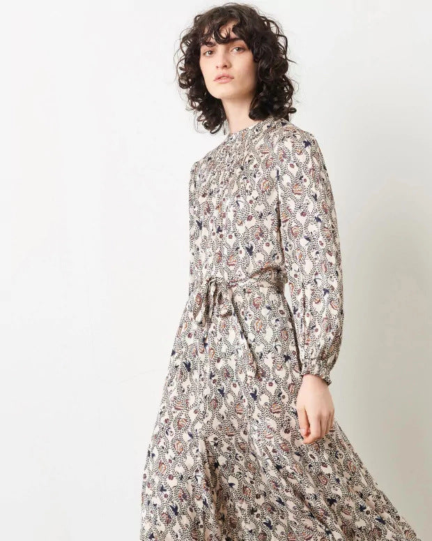 Kendall Jenner Wedding Guest Dress Law System Retro Minority Printed Mid-Length Versatile Temperament Waist-Controlled Slimming