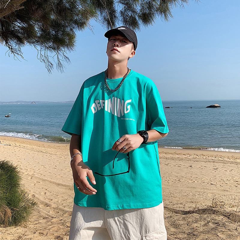 Men T-Shirts Chic Loose Print Half-Length Sleeves